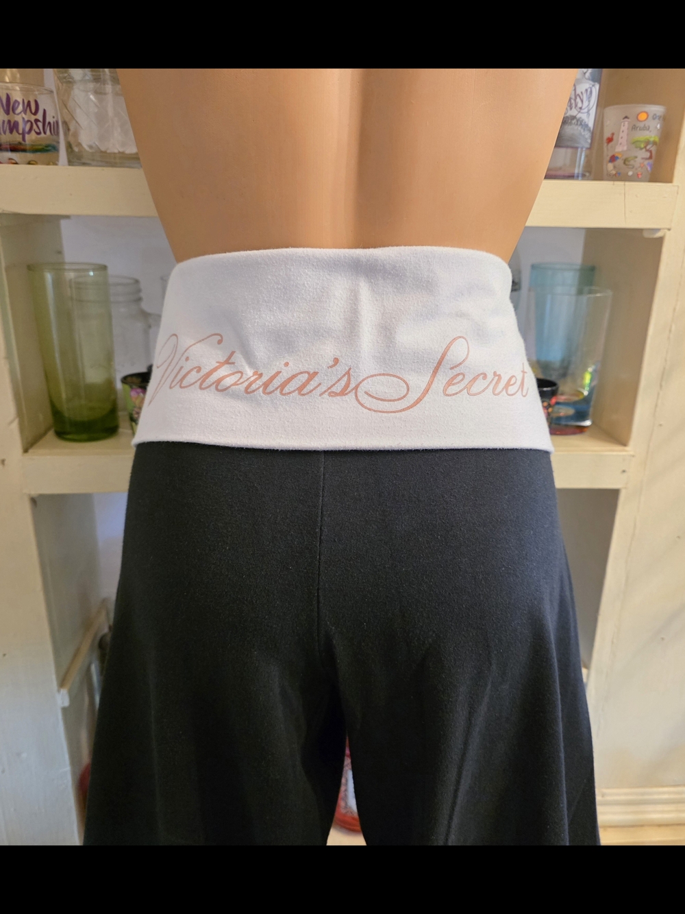 Victoria's Secret Fold Over Flare Leg Yoga Pants XL Black Cream Y2K Style EUC